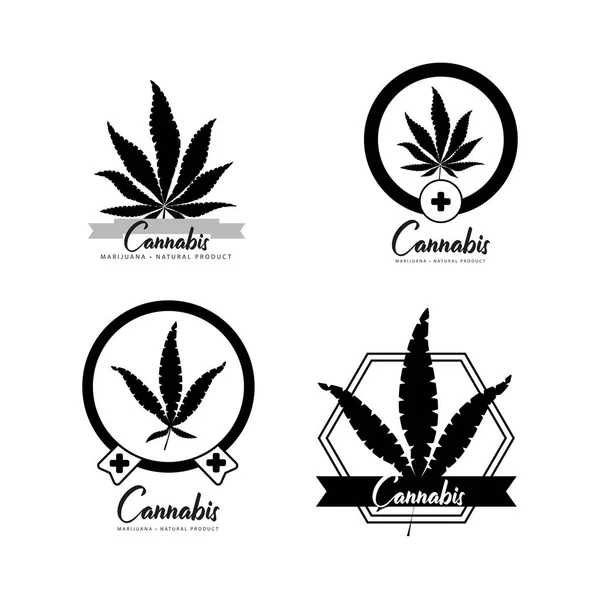 Marihuana, iconos del cannabis. Conjunto de iconos de la marihuana medicinal. Droga — Vector de stock