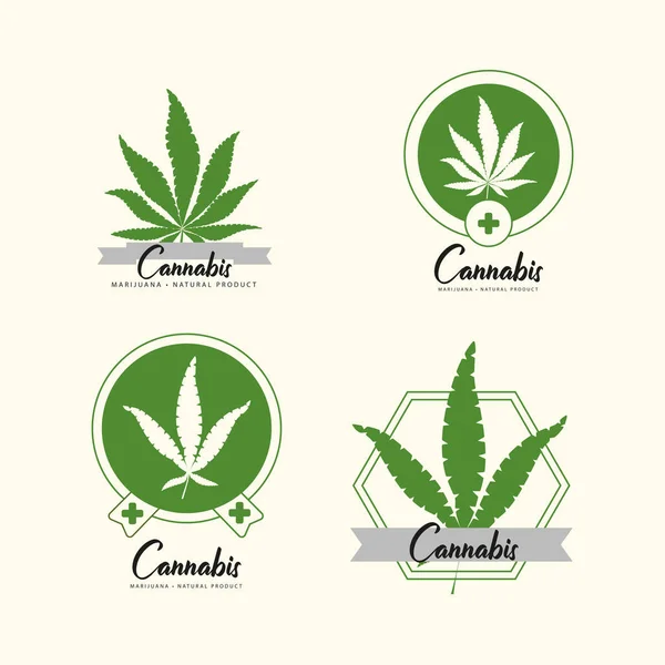 Marijuana, ícones de Cannabis. Conjunto de ícones de marijuana medicinal. Droga —  Vetores de Stock