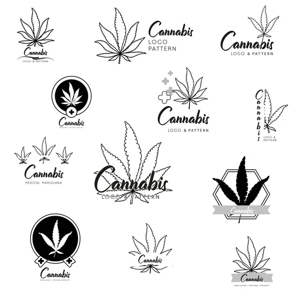 Marihuana, iconos del cannabis. Conjunto de iconos de la marihuana medicinal. Droga — Archivo Imágenes Vectoriales