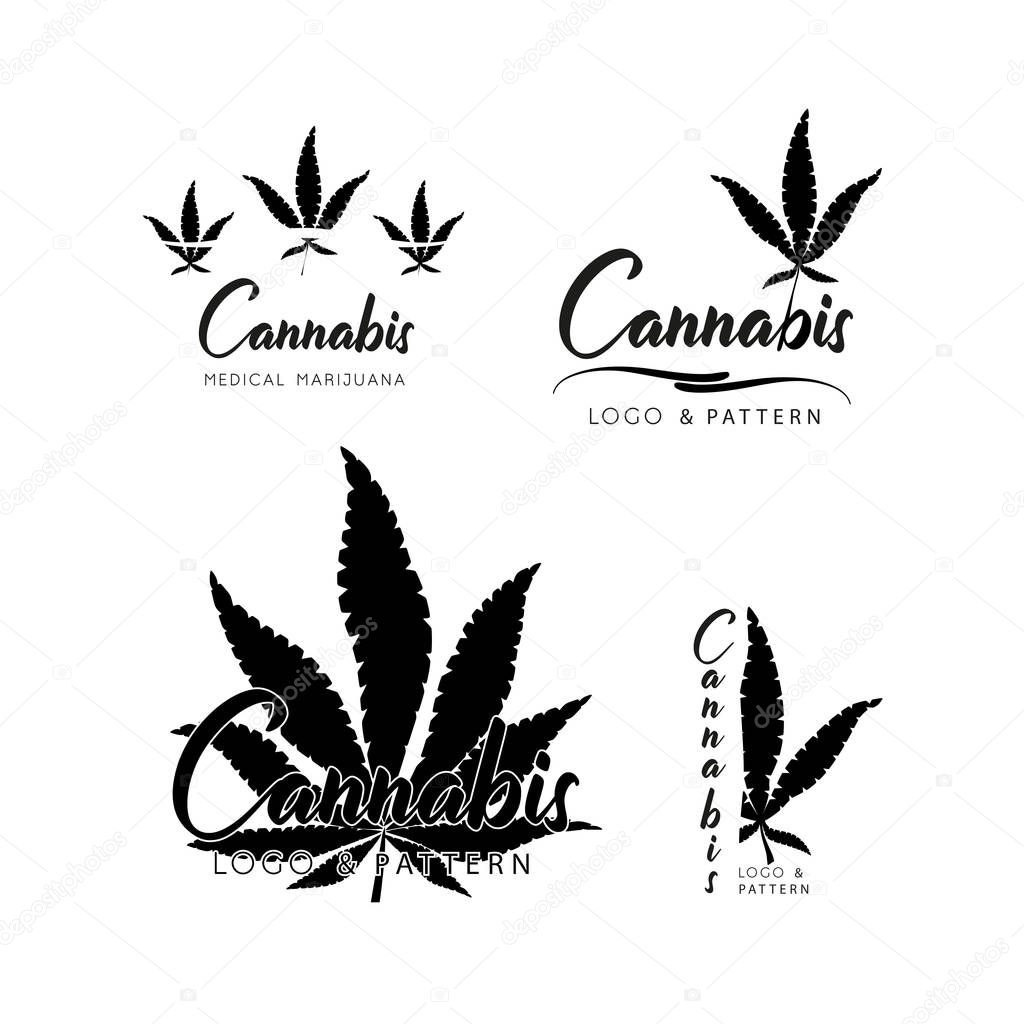 Marijuana, Cannabis icons. Set of medical marijuana icons. Marijuana leaf. Drug consumption. Marijuana Legalization. Isolated vector illustration