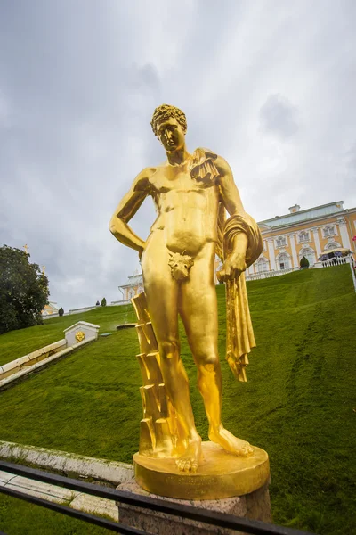 在彼得夏宫的金色雕像 — 图库照片