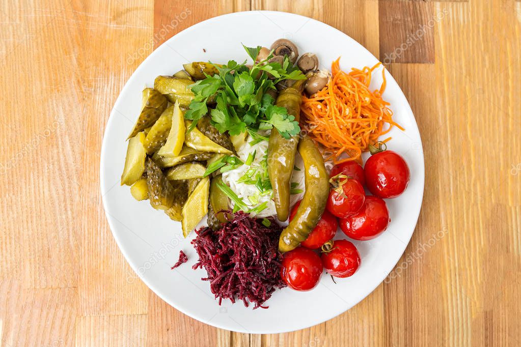a plate with pickles