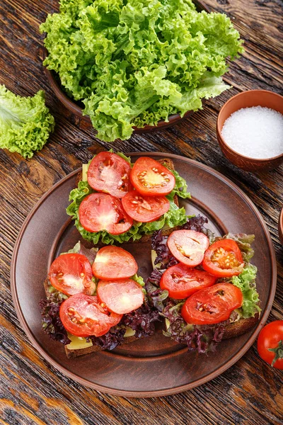 Toasts with fresh tomato — Stock Photo, Image