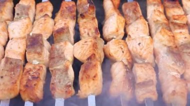 Şiş kebap Somon dilimleri üzerinden