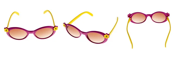 Un set di occhiali da sole per bambini da diverse angolazioni. su una b bianca — Foto Stock