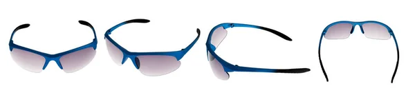Een set sport zonnebrillen vanuit verschillende invalshoeken. op een witte rug — Stockfoto