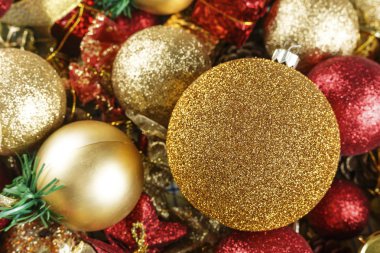 renkli, farklı Noel oyuncaklar arka plan Chris için bir sürü