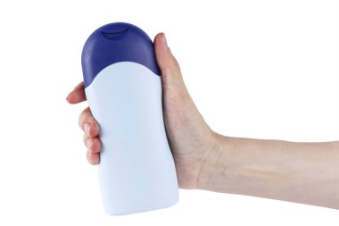 Bebek şampuanı ile elinde şişe