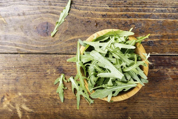 Folhas de arugula frescas, rucola.space para texto . — Fotografia de Stock