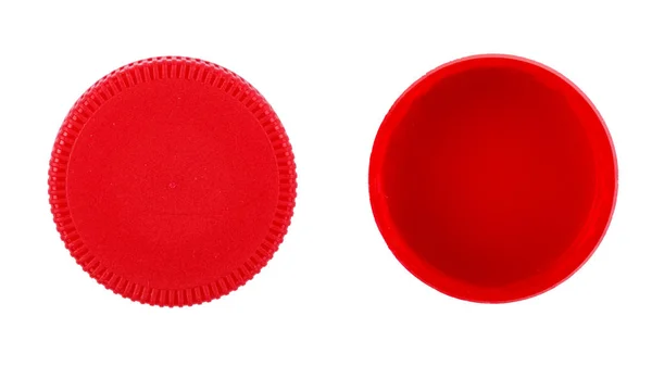 白色背景红色塑料帽 — 图库照片