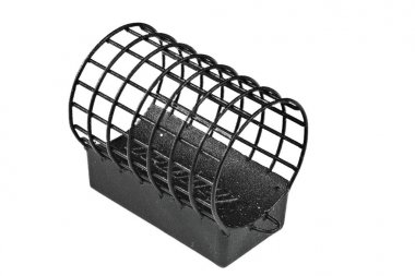 düz izole bir arka plan üzerinde siyah besleyici Balık tutma.