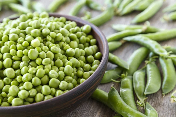 Fresh green peas in a plate