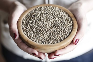 elinde bir tabak içinde Esrar Tohumlar