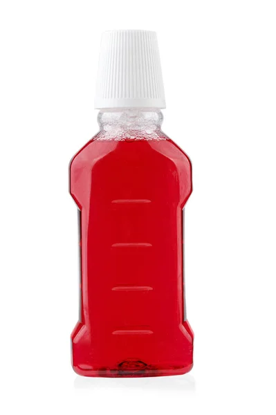 Butelka z tworzywa z czerwona ciecz — Zdjęcie stockowe