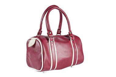 Beyaz arka planda deri çanta.