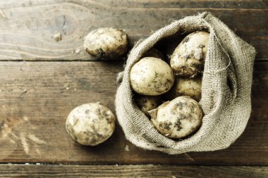 bir çuvala genç patates