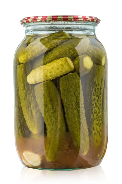 Pepinos enlatados em jarra — Fotografia de Stock