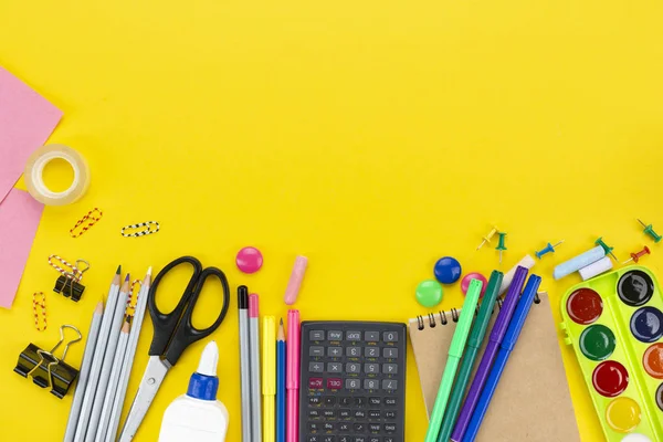 School supplies on a black background — Stock Photo, Image