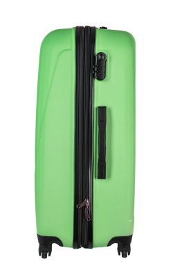 Tekerlekli bavul, izole edilmiş beyaz sırtlı yeşil renk. .