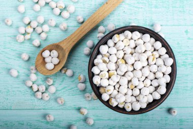 raw dry chickpeas on a wooden background