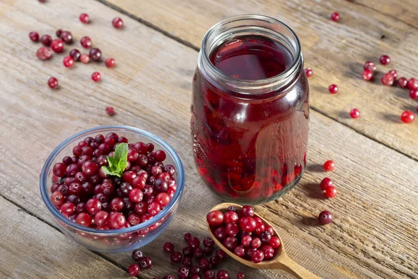 Delicious cranberry juice with whole cranberries. Healthy drink.