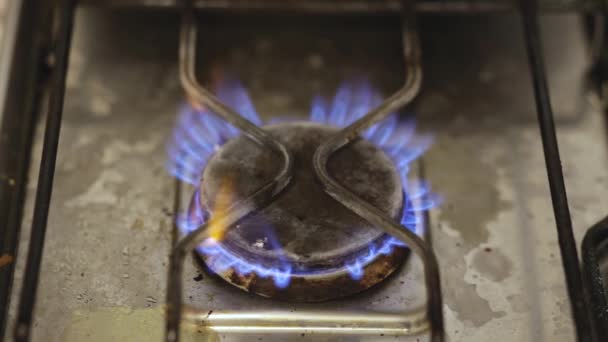 Der Gasbrenner brennt mit blauer Flamme. — Stockvideo