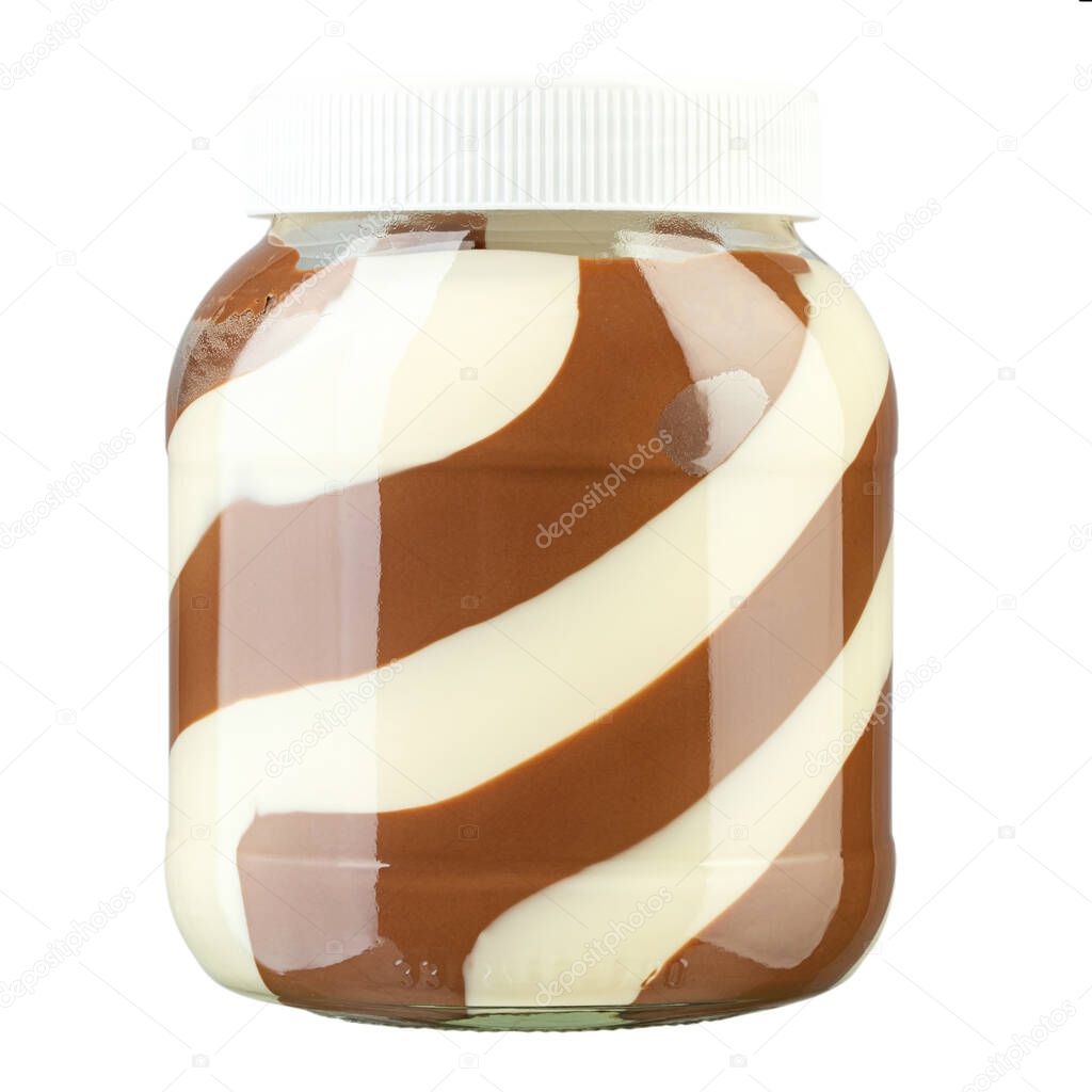peanut butter with white and black chocolate isolated on a white background. file contains clipping pat