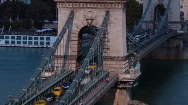 Czas Upływu Ruchu Moście Łańcuchowym Budapeszcie Czas Upływu Ruchu Moście — Wideo stockowe