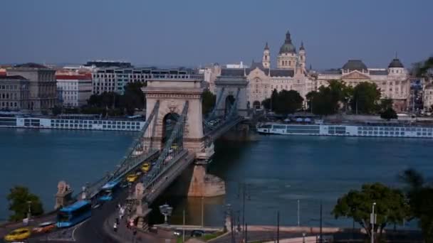 Czas Upływu Ruchu Moście Łańcuchowym Budapeszcie Czas Upływu Ruchu Moście — Wideo stockowe