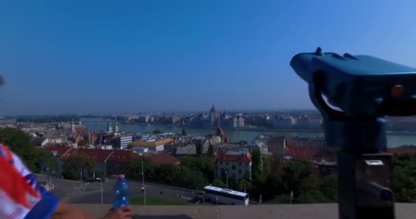 View of the Hungarian Parliament and Dabube river from the Fishermans Bastion. Budapest. — Stock Video