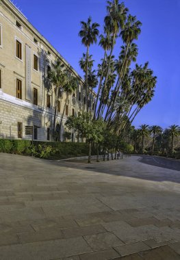 Palacio de la Aduana, Malaga müzesinin Malaga, İspanya 'da gün batımında bulunduğu yer..