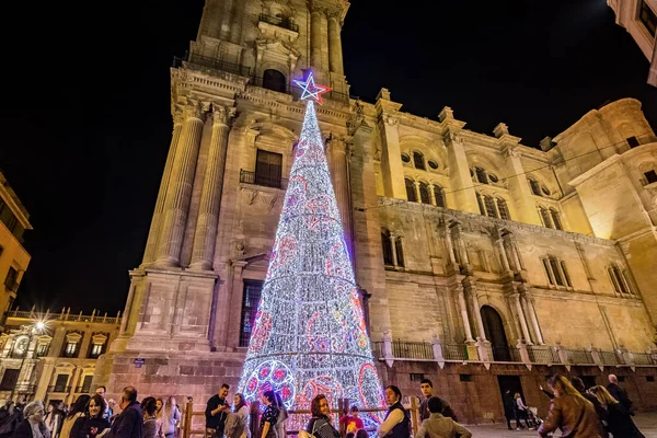Μάλαγα Ισπανία Νοεμβρίου 2017 Χριστουγεννιάτικη Διακόσμηση Γύρω Από Τον Καθεδρικό — Φωτογραφία Αρχείου
