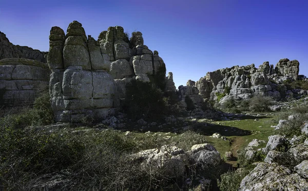 Вид Торкал Антекера Малаге Испания Впечатляющий Карстовый Ландшафт Необычных Известняковых — стоковое фото