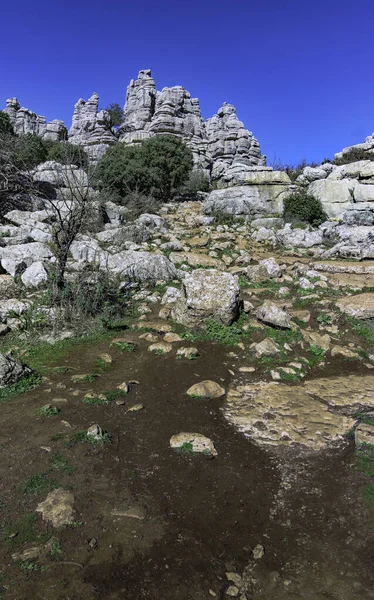 Widok Torcal Antequera Maladze Hiszpania Imponujący Krasowy Krajobraz Niezwykłych Wapiennych — Zdjęcie stockowe