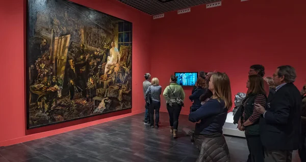 Malaga, Spain. circa February 2018. People visiting the exposition of the Collection Russian State Museum of St Petersburg/Malaga — Stock Photo, Image