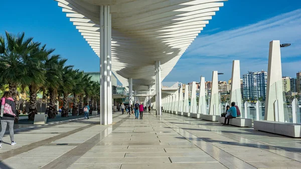 Málaga, España. Alrededor de marzo de 2018. "Palmeral de las sorpresas". una estructura arquitectónica en el paseo marítimo a lo largo del puerto de Málaga . — Foto de Stock