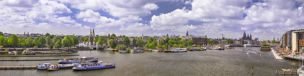 Oosterdock Oostelijk Dok Panoramisch Uitzicht Met Belangrijkste Bezienswaardigheden Achtergrond Amsterdam — Stockfoto