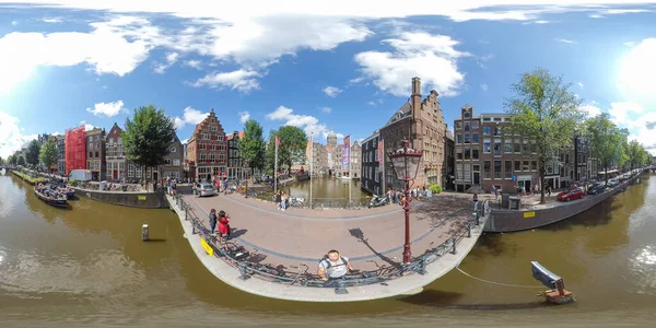 Amsterdam Hollanda Eylül 2019 Civarı Amsterdam Sokaklarının Kanallarının 360 Derece — Stok fotoğraf