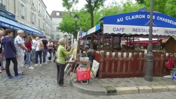 Paris France Vers Décembre 2017 Touristes Visitant Quartier Montmartre Rue — Video