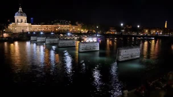 Time Lapse Pont Des Arts Institut France Seine Promenade Night — Stock video