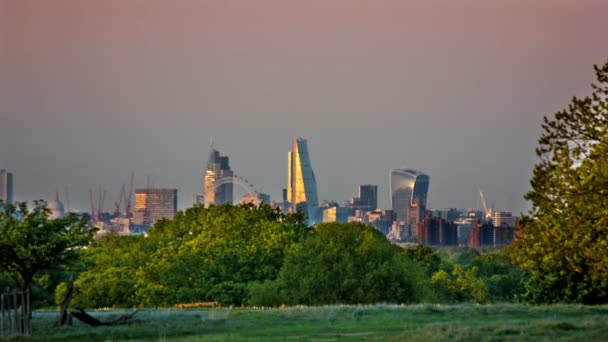 日落时与伦敦天际线的骑手和跑步者 — 图库视频影像