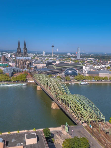 Aerial Panorama Hohenzollern Bridge Rhine River Sunny Day Beautiful Cityscape — Stock Photo, Image