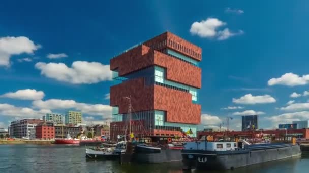 Timelapse Antwerps Belgium Přibližně Srpen2016 Muzeum Mas Slunečného Dne — Stock video