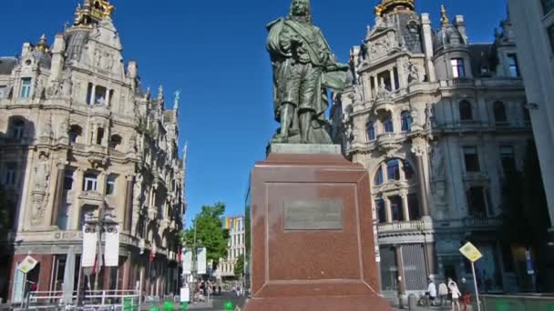 Amberes Bélgica Alrededor Agosto 2016 Estatua David Teniers Día Soleado — Vídeos de Stock