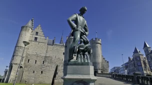 Anversa Belgio Circa Ottobre 2017 Het Steen Fortezza Medievale Statua — Video Stock