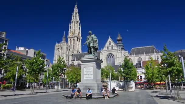 Antwerpen Belgien Cirka Augusti 2016 Gnuggar Staty Antwerpen Solig Dag — Stockvideo