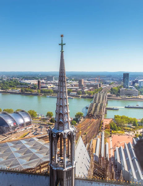 Légi Panoráma Hohenzollern Híd Felett Rajna Folyó Egy Napsütéses Napon — Stock Fotó