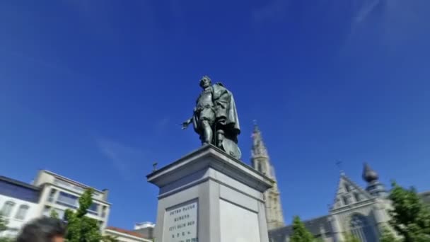 Αμβέρσα Βέλγιο Περίπου Τον Αύγουστο Του 2016 Άγαλμα Rubens Στην — Αρχείο Βίντεο