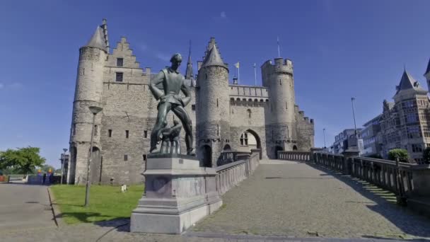 Anversa Belgio Circa Ottobre 2017 Het Steen Fortezza Medievale Statua — Video Stock