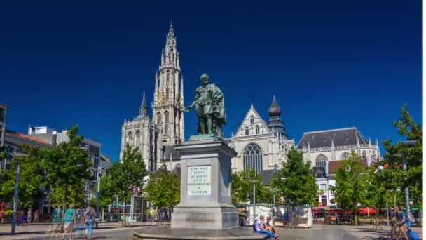 Αμβέρσα Βέλγιο Περίπου Τον Αύγουστο Του 2016 Άγαλμα Rubens Στην — Αρχείο Βίντεο
